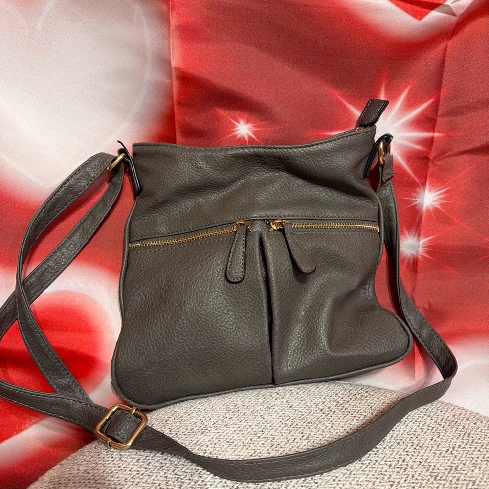 Gray Leather Crossbody Bag